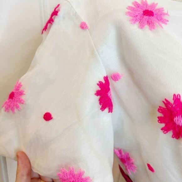 Lorrie Deb Vintage Dress Floral Embroidered White and Pink Size Small VTG 11 - Picture 14 of 16